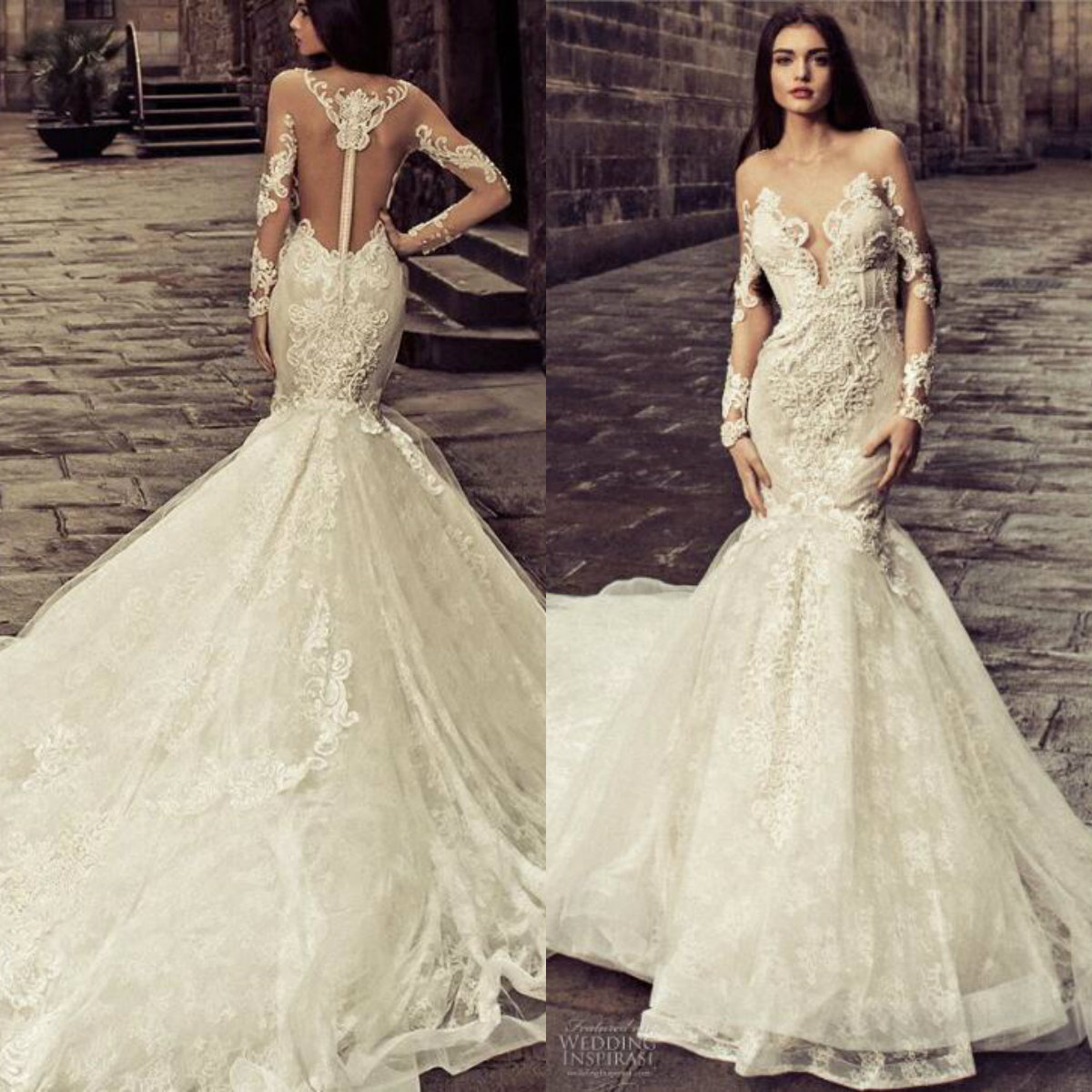 Julia Kontogruni 2018 Wedding Dress With Long Sleeves Sheer Neck Appliques Beaded Bridal Gowns Sweep Train Mermaid Wedding Dresses