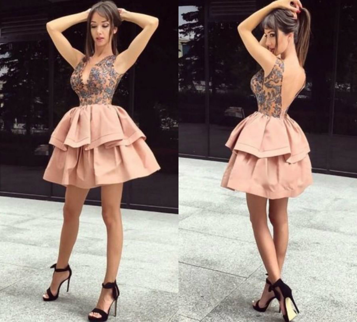 Deep V Neck Cocktail Dresses Lace Appliques Illusion Sexy Backless Short Party Dress Tiered Custom Made Homecoming Gowns Plus Size African