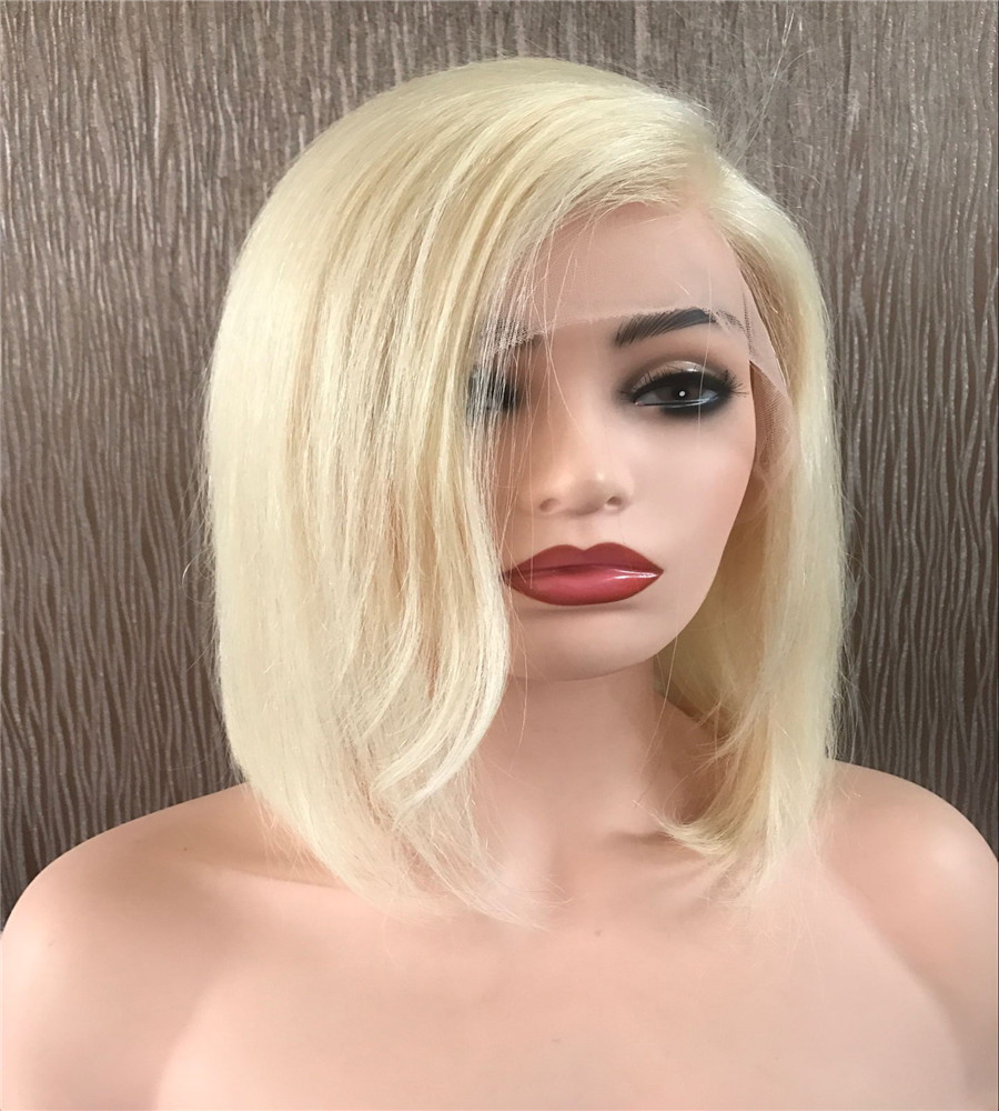 Full Lace Human Hair Wigs For Women 613 Blonde 130% Density Peruvian Remy Hair Silky Straight Short Bob Lace Front human hair Wigs