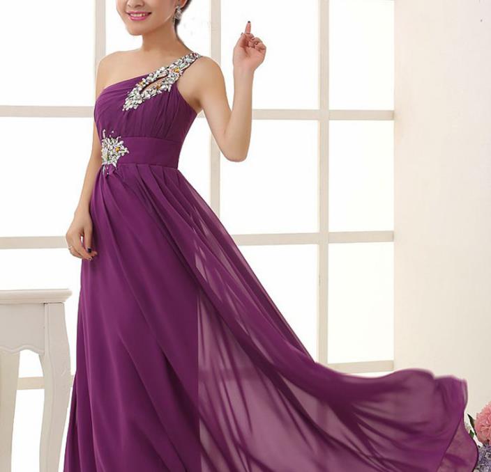 Cheap under 50 Sexy One Shoulder Chiffon Bridesmaid Long Blush Pink Pleated Beaded Evening Dresses Prom Gowns Party Homecoming Dress