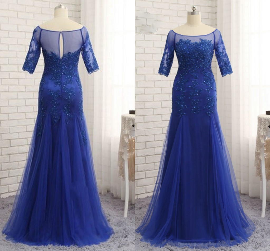 Modest Mermaid Mother of the Bride Groom Dresses Scoop Sheer Neck With Sleeves Plus size Applique Lace Tulle Beaded Evening Gowns Cheap 2018
Modest Mermaid Mother of the Bride Groom Dresses Scoop Sheer Neck With Sleeves Plus size Applique Lace Tulle Beaded Evening Gowns Cheap 2018