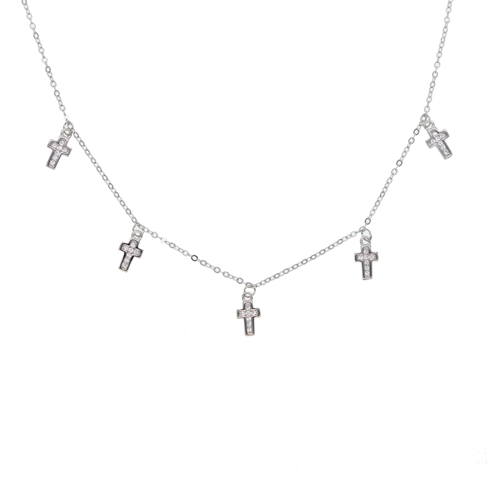 cz cross drop charm choker necklace trendy classic design cross pendant 925 sterling silver dainty delicate european women cross jewelry