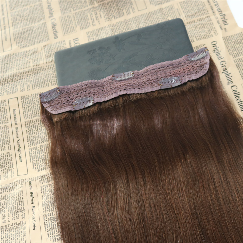 Wholesale Real Remy Human Hair #4 Dark Brown One Piece Clip in Hair Extensions with 5 clips Slik Straight Clip on Extension 70g