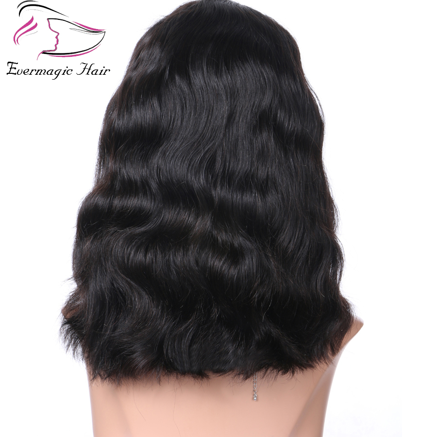 Evermagic 13x6 Short Bob Lace Front Wigs Human Hair Natural Wave Indian Non-remy Natural Black Pre Plucked Bleached Knots For Women