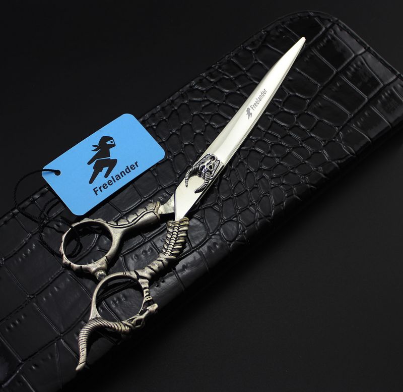 with leather case Freelander 7.0 inch 440C 62HRC TB-71 cutting scissors with Sheep head on scissors handle