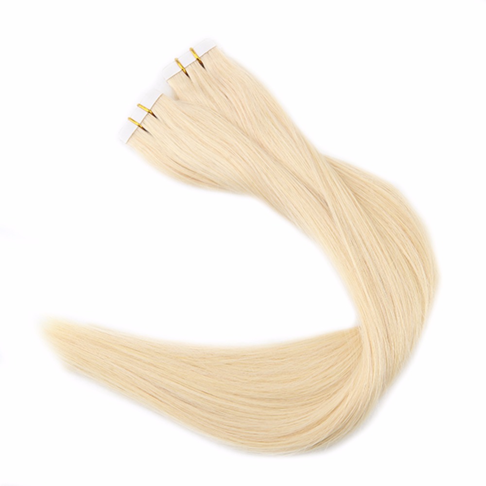 100g 40pcs Silk Straight Tape In Human Hair Extensions 14 16 18 20 22 24 613#Russian Blonde Color