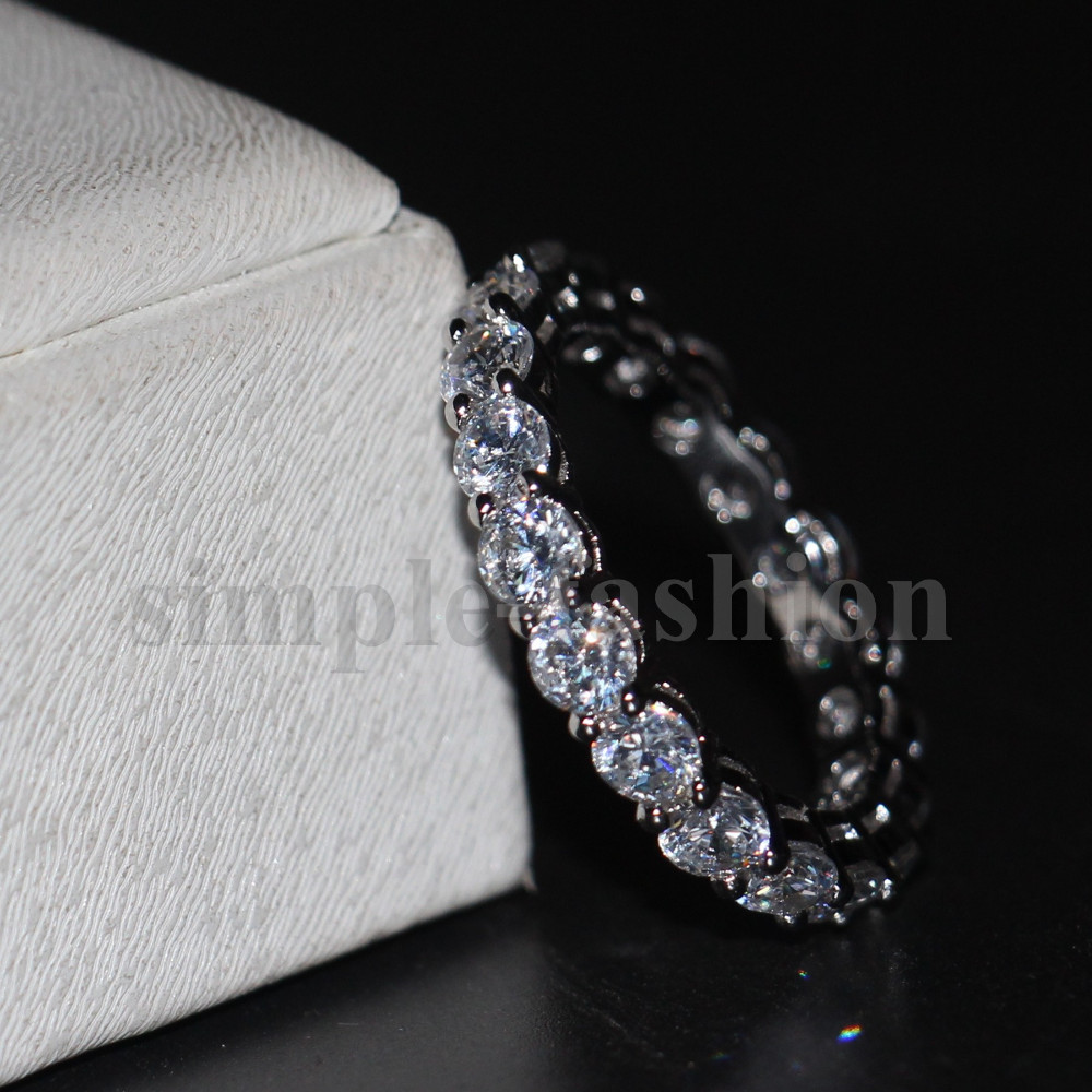 Eternity Lady Promise Ring 925 sterling silver 4mm AAAAA Cz statement Engagement Wedding band rings for women Bridal Jewelry