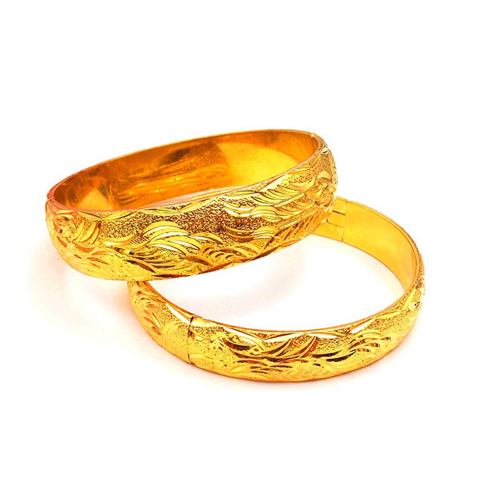 2 Pieces Wholesale Phoenix Thick Bangle 18k Yellow Gold Filled Wedding Classic Style Womens Bangle Bracelet Gift