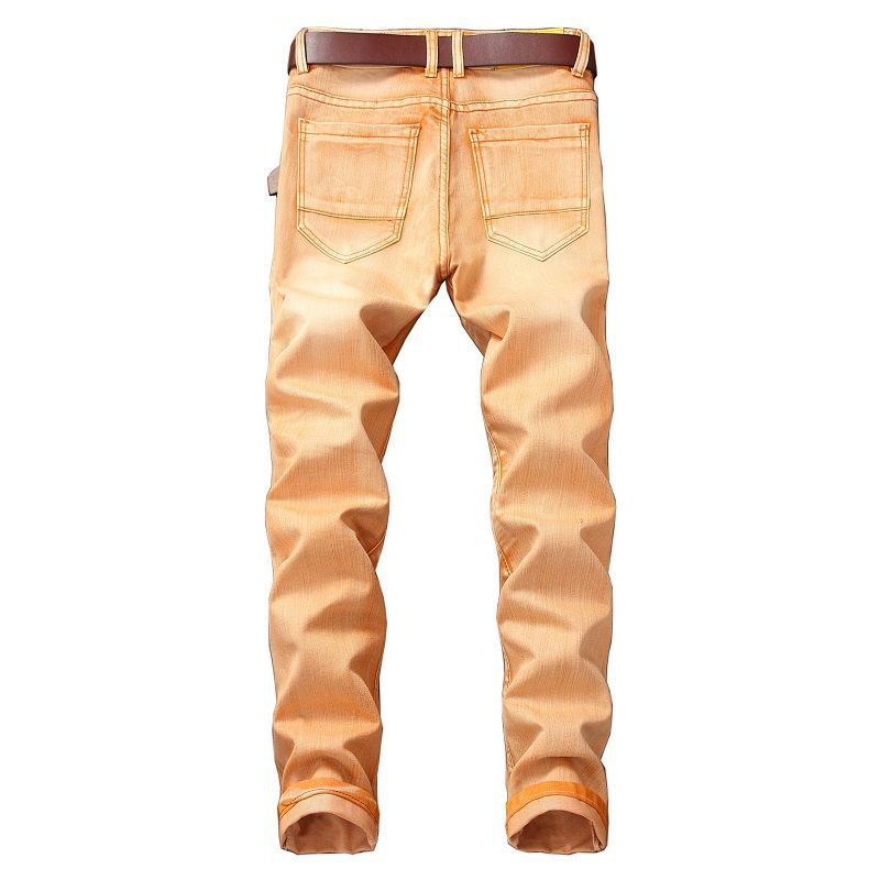 Jeans European casual hollow hole solid color pocket waist motorcycle jeans support mixed batch