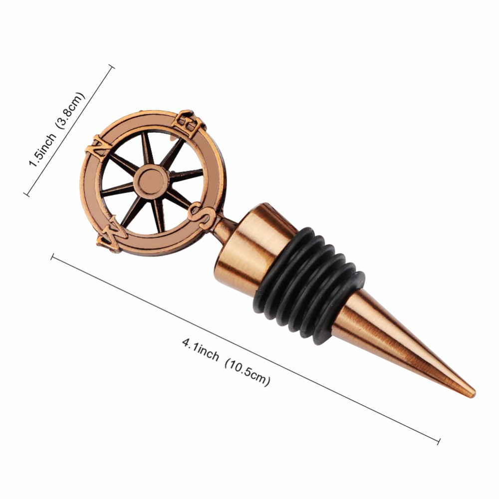 10pcs Travel Theme Party Favors Bronze Compass Wine Bottle Stoppers 4x10.5cm Wedding Souvenirs Christmas Gifts Free shipping