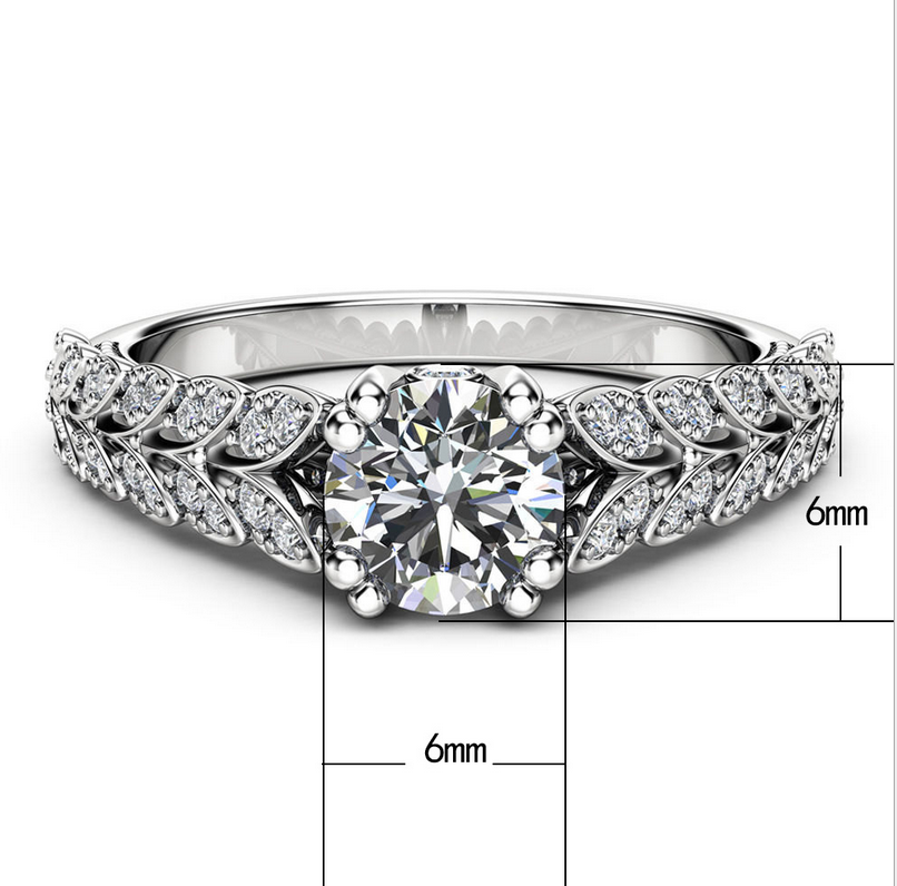 Sterg Sier Band Ring - White Sapphire CZ Double Leaf Wedding Jewelry