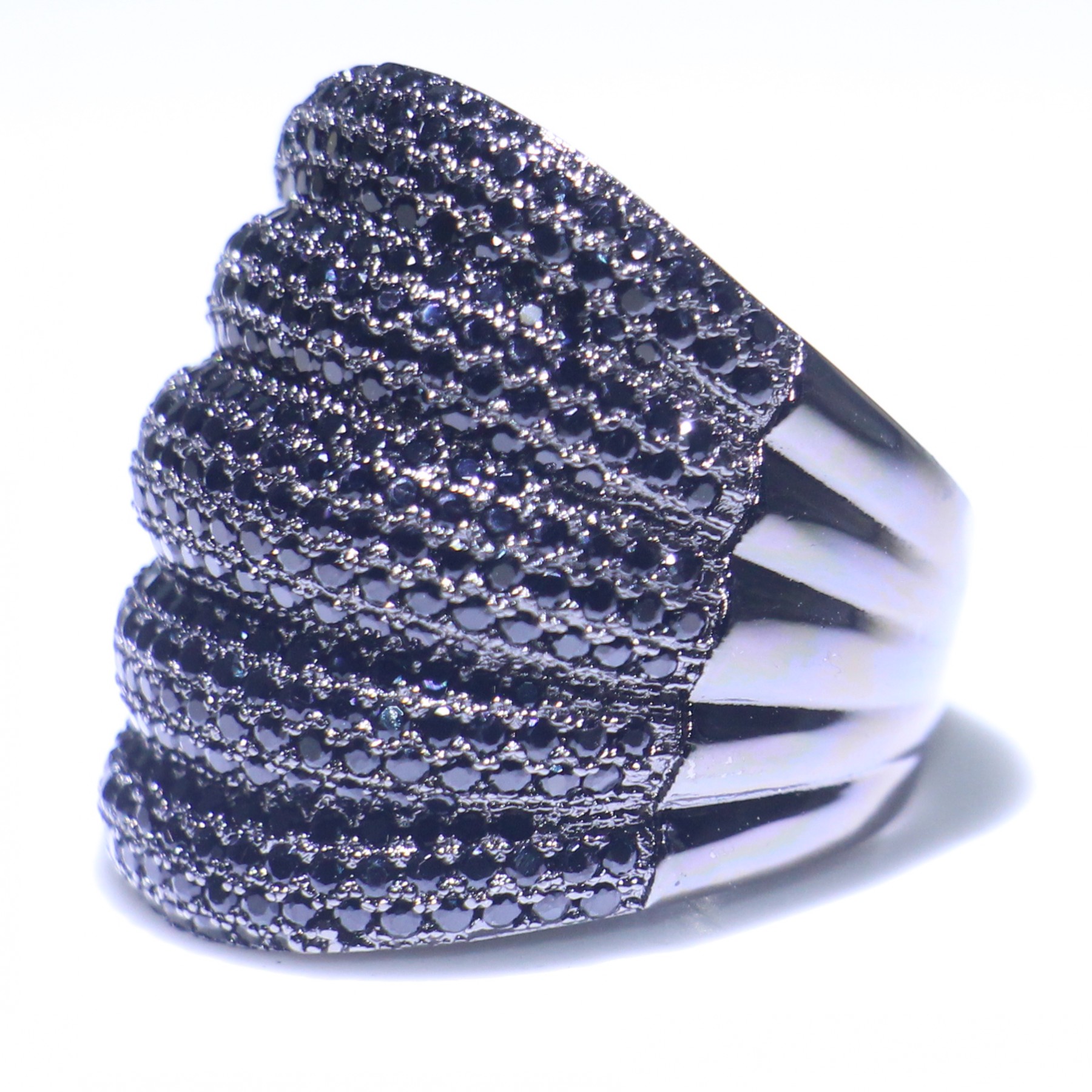 10KT Gold Fill Micro Black Sapphire CZ Dia Eternity Band Ring for Women