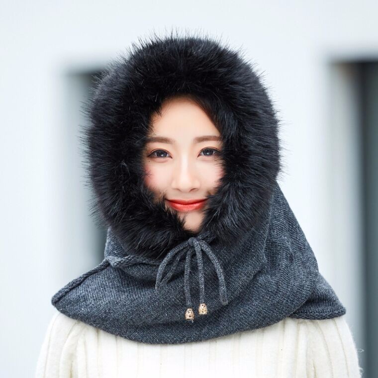 Winter Warm Women Knitted Hat Scarf Set Outdoor Sport Plus Plush Female Beanies Caps Hooded Scarves caps for girls Skullies D18110601