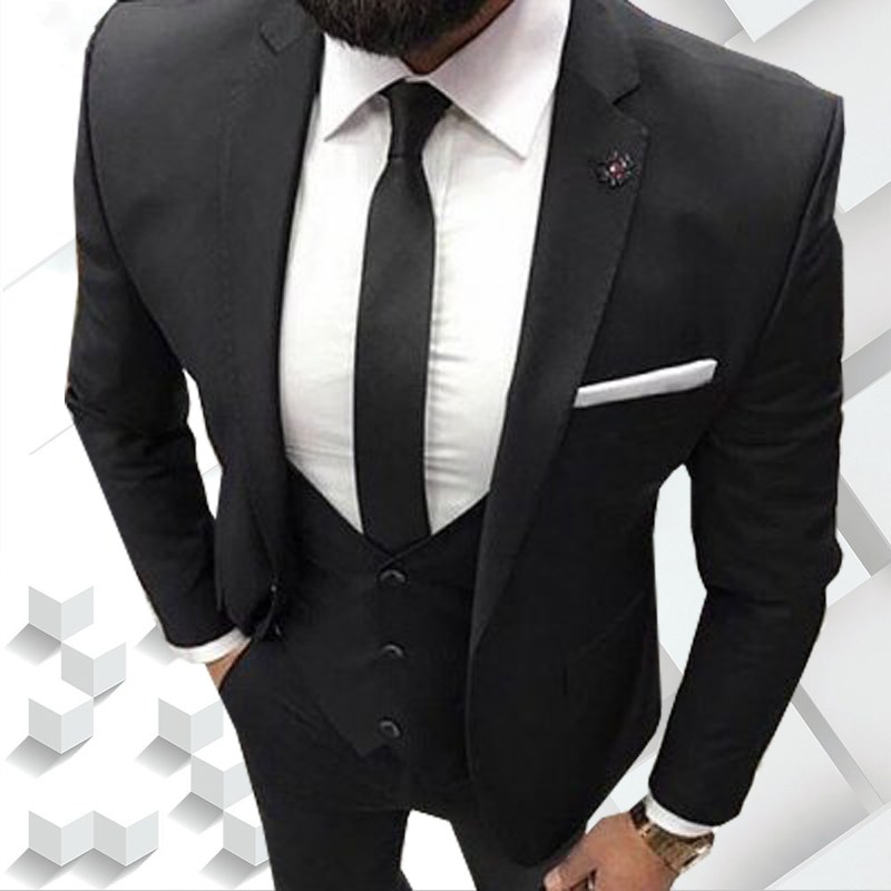 High Quality One Button Black Groom Tuxedos Notch Lapel Groomsmen Best Man Suits Mens Wedding Suits (Jacket+Pants+Vest+Tie) NO:988