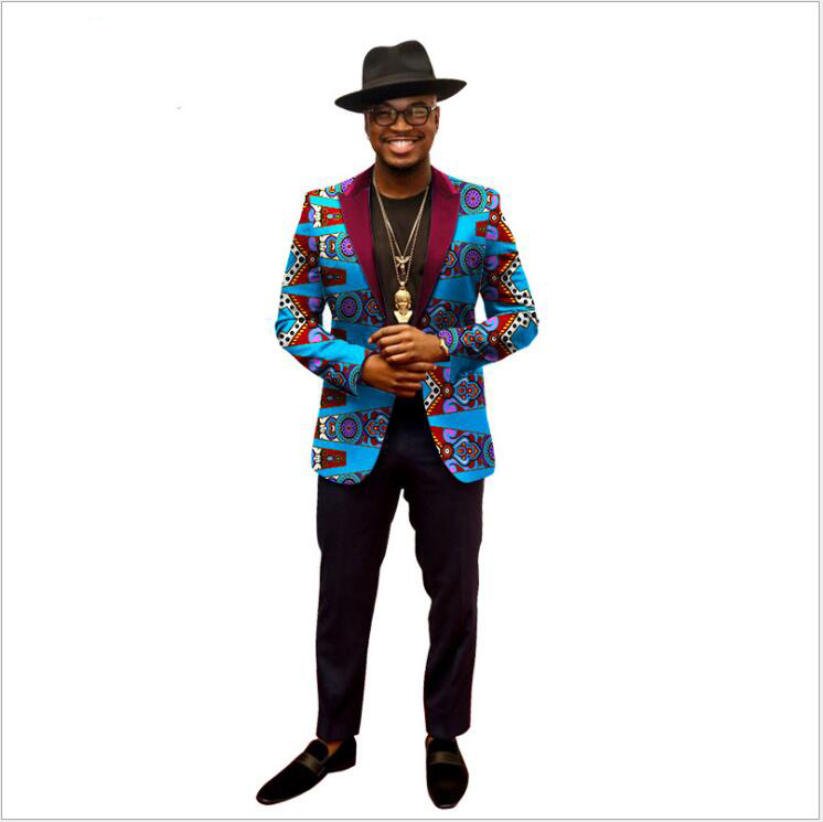 New Design Men Casual Plaid Suits With 100% African Wax Fabric Designer Peaked Lapel One Button Autumn Winter Tuxedos For Sale