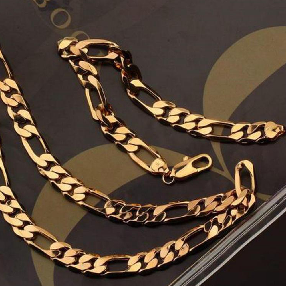 Jewelry Set Classic Style 18k Yellow Gold Filled Figaro Necklace Bracelet Womens Mens Accessories Solid Fashion Gift