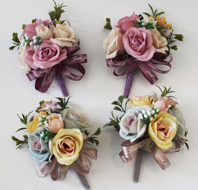 Boutonniere Hand Flowers Wedding Prom Corsage Artificial Flower brooch Flower Lapel Boutonniere Wrist Wedding Accessories