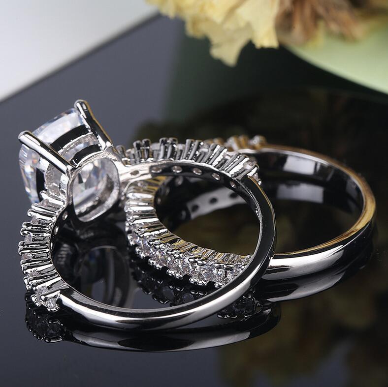 Size 6-10 Victoria Wieck Luxury Jewelry 925 Sterling Silver Cushion Shape White Topaz CZ Diamond Women Wedding Bridal Band Ring Set Gift