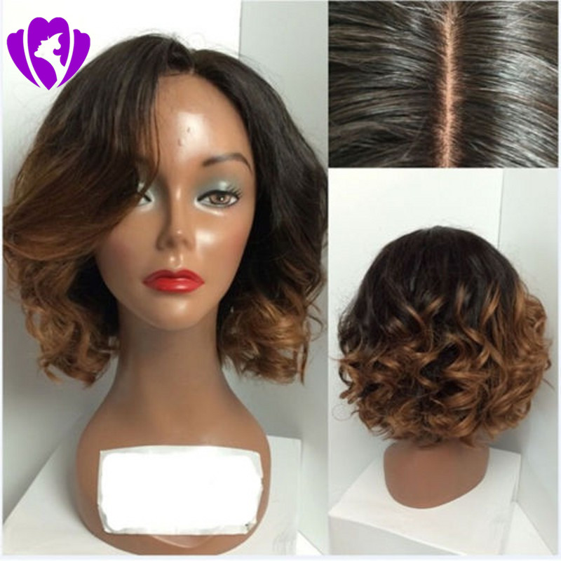 Side part Synthetic Short Hair Wigs With Bangs body Wave Black/brown/blonde /red color bob style lace front wig For Women