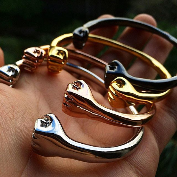 The West India Male Fist Charms Cuff Bangle Stainless Steel Wristband Bangle Bracelet