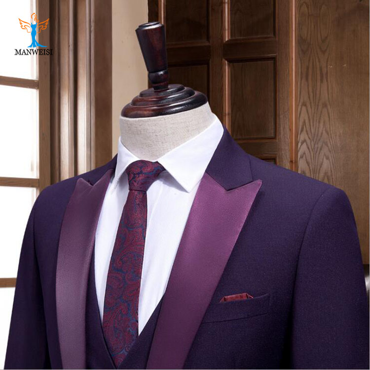 Brand Modern Purple Formal Men Suits Slim Fit Medium Length Polyester Material 1 set / Opp Bag Men Wedding Tuxedos