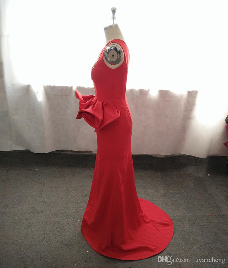 Red One Shoulder Mermaid African Bridesmaid Dresses Ruffles Waist Appliques Beaded Gold Bridesmaid Dress Plus Size Wedding Guest Gowns