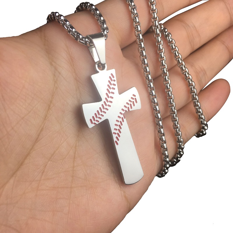 Charm Baseball Cross Scripture Pendants Cool Sport New Men Necklace Fitness Fashion Stainless Steel Workout Jewelry 18K Gold Plated