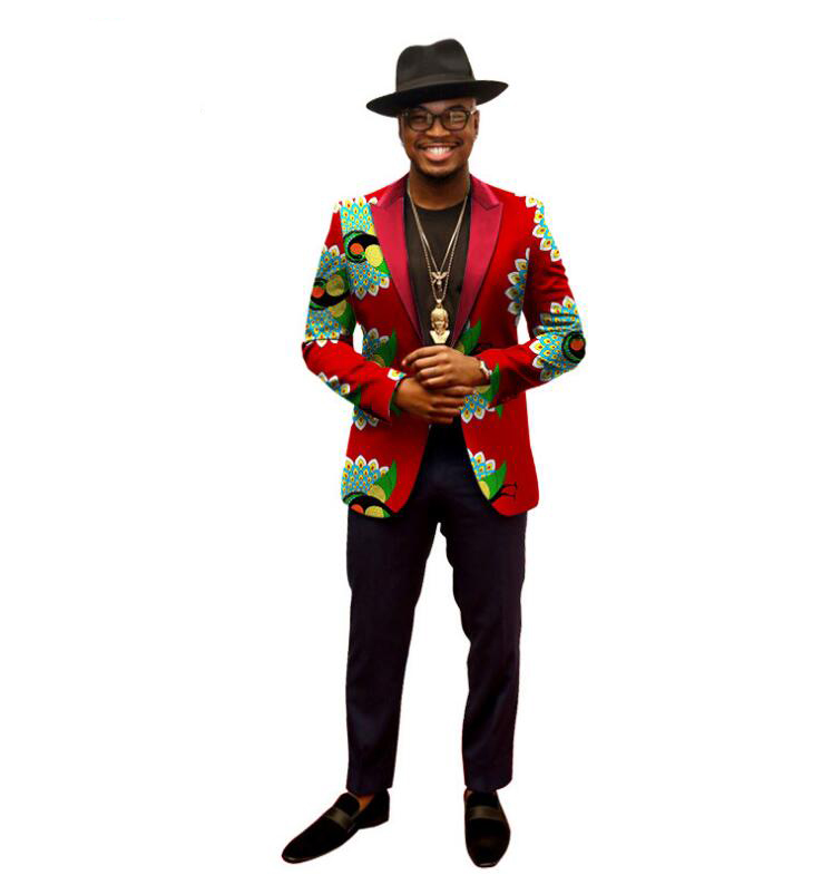 New Design Men Casual Plaid Suits With 100% African Wax Fabric Designer Peaked Lapel One Button Autumn Winter Tuxedos For Sale