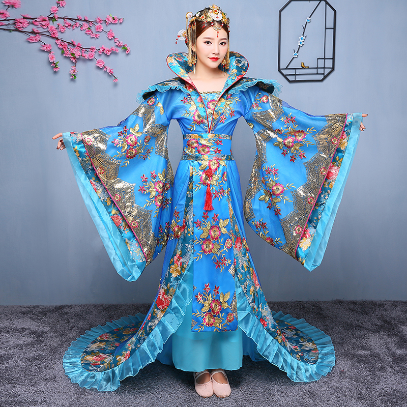 Hanfu costume women Trailing Dress female Chinese traditional Clothing china black Swordswomen Wedding TV Movie Stage Outfit
