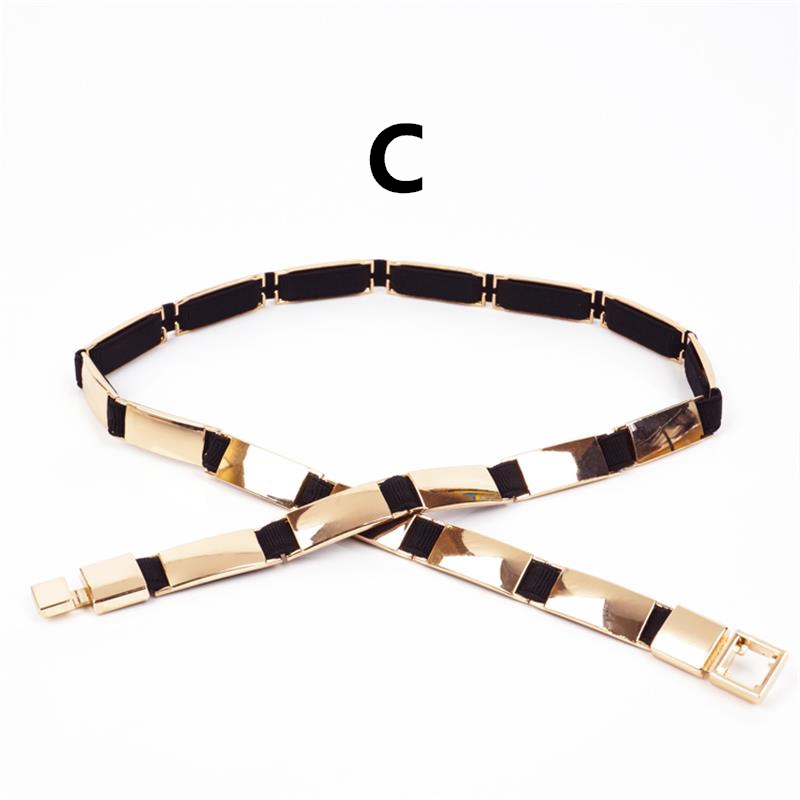2018 New Arrival Metal Designer Belts Gold Elastic Formal Women Waist Belt With Different Geometry Designs