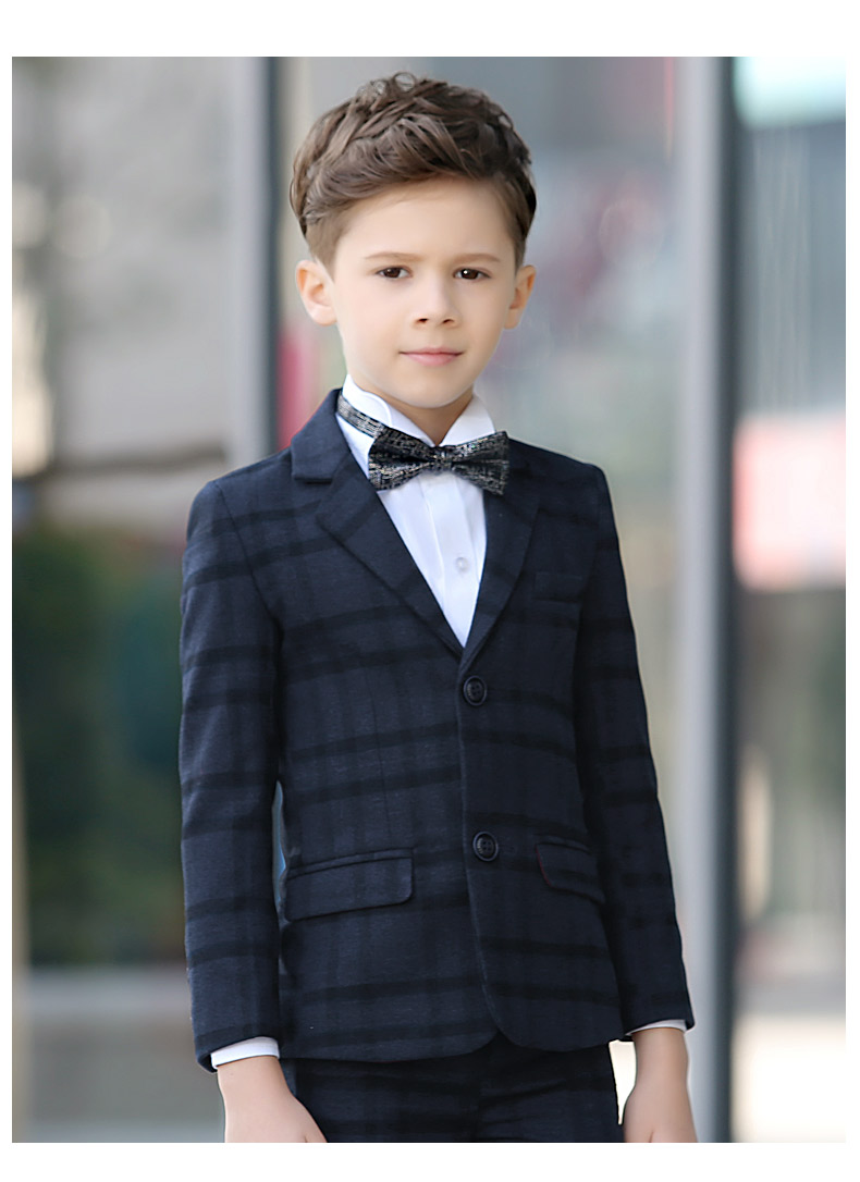 Fashion High Quality Winter Boy Suit wear Woolen Clothes Thick Plaid Damier Check Four And Five Pieces For Children Wedding Party