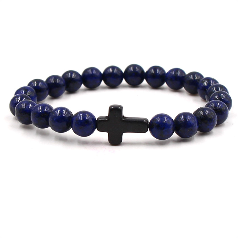 Cross Bracelets Mens Women Yoga Chakra Beads Charms Bracelet Reiki Healing Meditation Energy Bangle Lapis Lazuli Natural Stone Bracelet