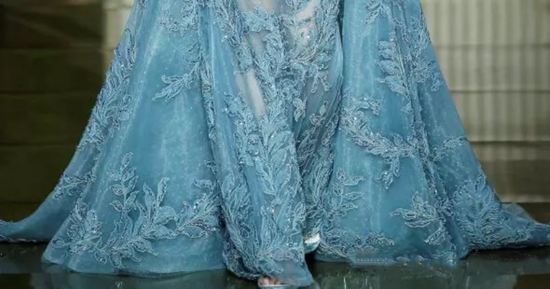 Charming Zuhair Murad Mermaid Prom Dresses With Detachable Skirt Sky Blue Lace Appliques Beads Long Sleeves Formal Dresses Evening Wear
