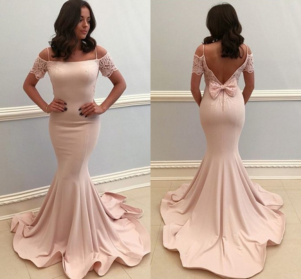 Elegant Satin Mermaid Prom Dresses Spaghetti Straps Short Sleeves Bow Backless African Party Dresses Evening Gowns Sweep Train, Red
Elegant Satin Mermaid Prom Dresses Spaghetti Straps Short Sleeves Bow Backless African Party Dresses Evening Gowns Sweep Train, Red