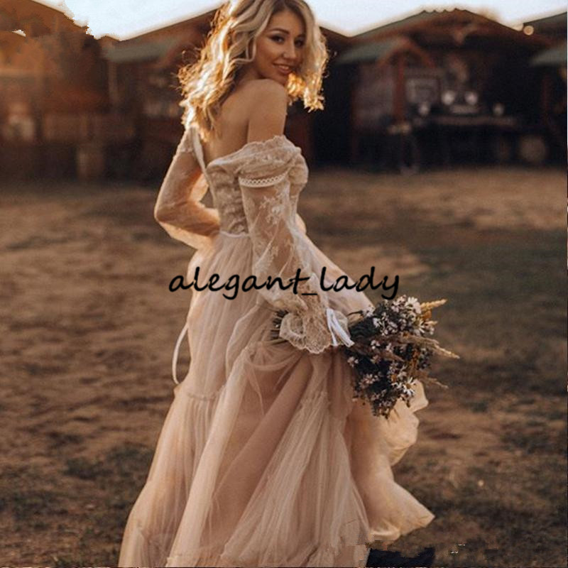 Whimsical Boho Wedding Dresses 2019 Lace Long Sleeve gypsy Striking country western Bridal Gowns Hippie Style Abiti da spos