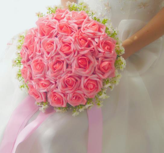 Rose Flower Bridal Bouquet buque noiva branco Pink White Bridesmaid Wedding Bouquet de mariage Bruidsboeket