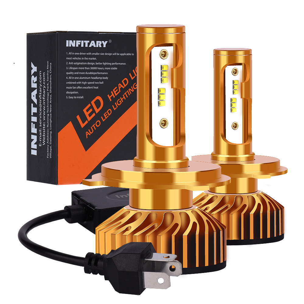 Infitary LED Headlight Bulbs H4 Conversion Kits Hi-Lo Beam Auto Headlamp Car Headlight 72W 6500K 8000LM Super Bright White ZES Chips