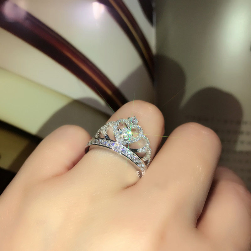 Pave Sterg Sier Tiny White Sapphire CZ Dia Gemstones Women's Party Wedding Crown Band Ring 4