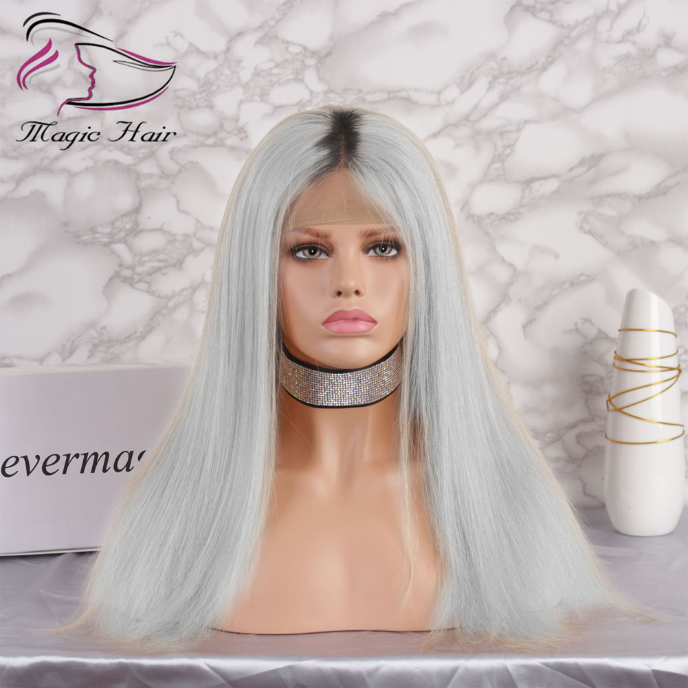 Ombre Silver Grey Glueless Full Lace Human Hair Wigs with Baby Hair Pre Plucked 130% Density Brazilian Virgin Hair Lace Front Wigs