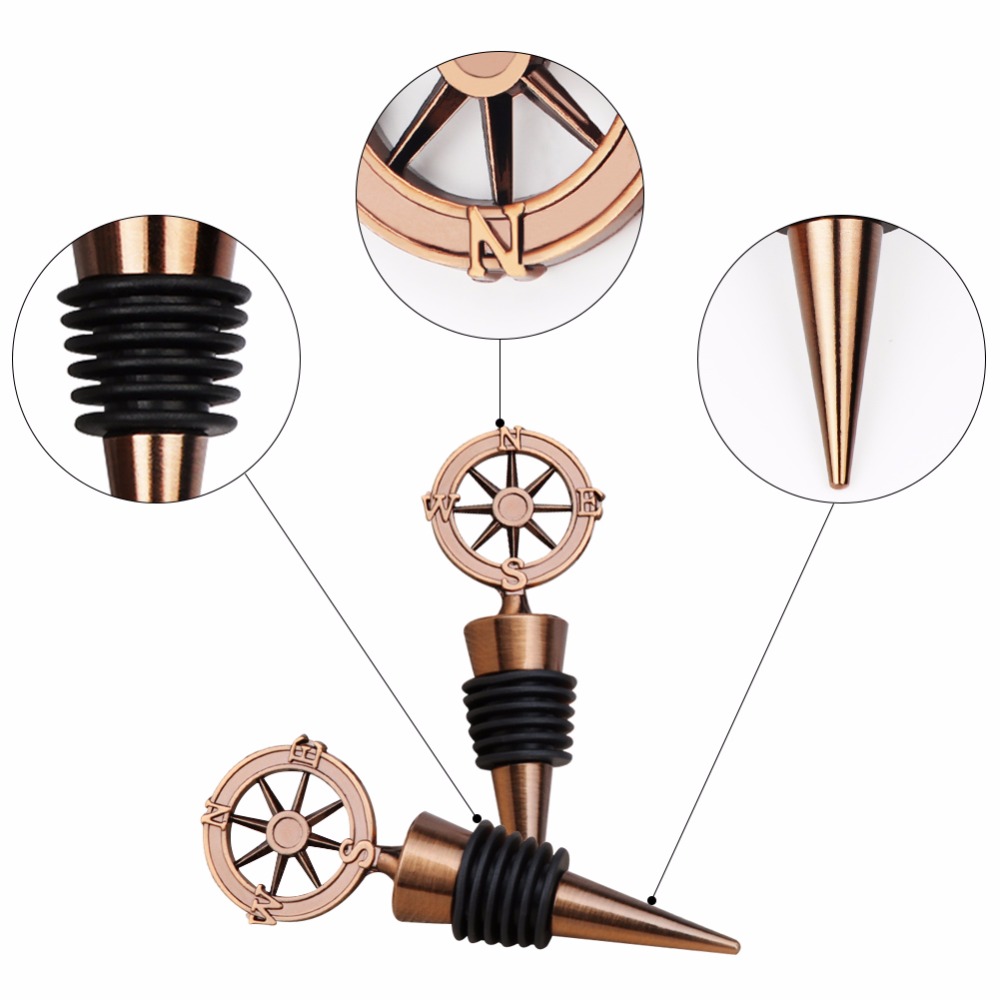 10pcs Travel Theme Party Favors Bronze Compass Wine Bottle Stoppers 4x10.5cm Wedding Souvenirs Christmas Gifts Free shipping
