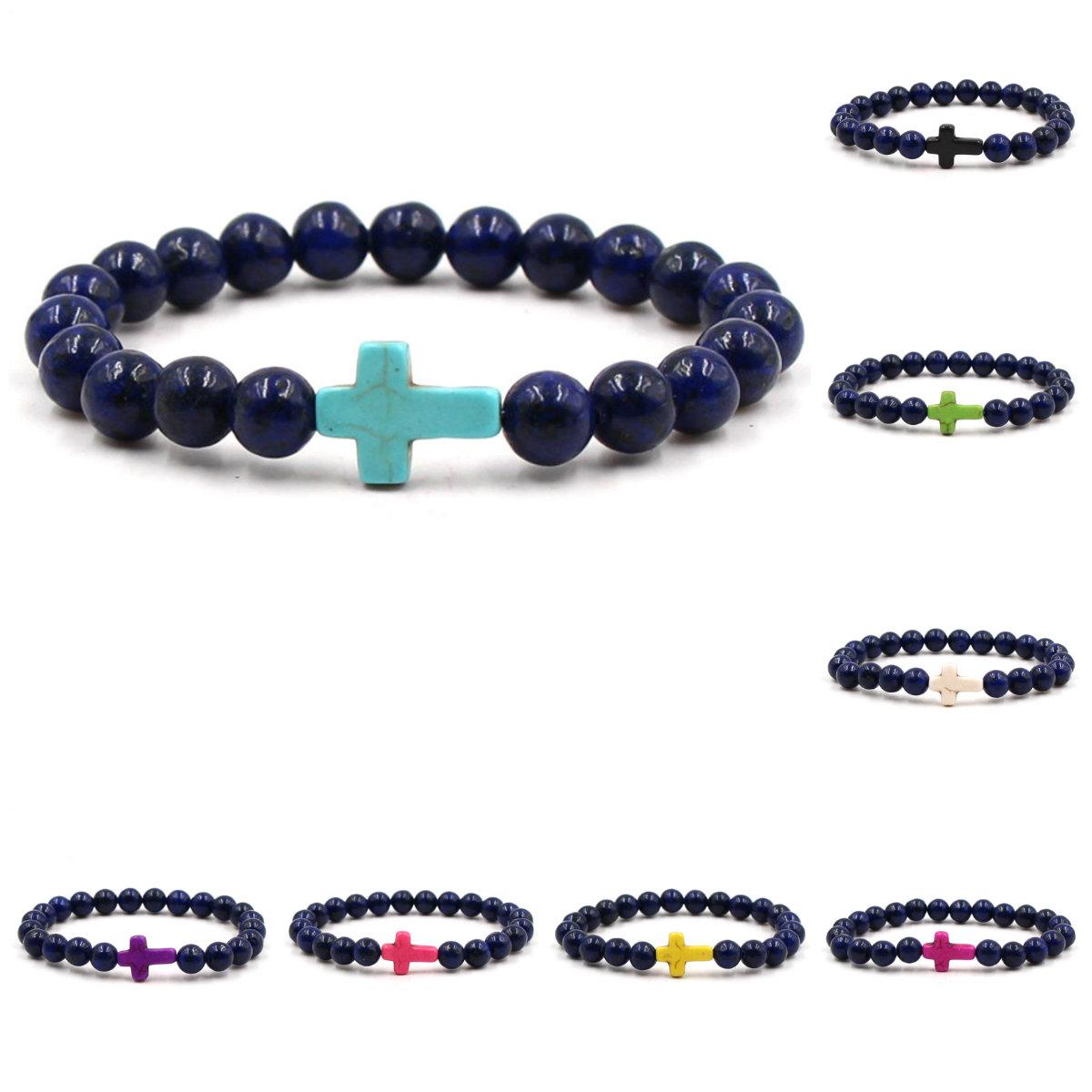 Cross Bracelets Mens Women Yoga Chakra Beads Charms Bracelet Reiki Healing Meditation Energy Bangle Lapis Lazuli Natural Stone Bracelet