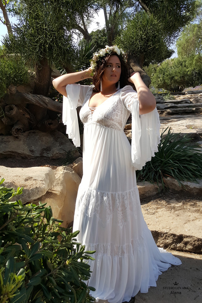 Lace Charming Plus Size Beach Wedding Dresses V Neck Long Sleeves Bohemian Bridal Gowns A E Or Length Chiffon Boho Robe De Mari E