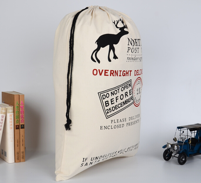 Christmas Gift Bags New Year Christmas Candy Bag Santa Claus Drawstring Canvas Sack Tableware Rustic Vintage Stockings