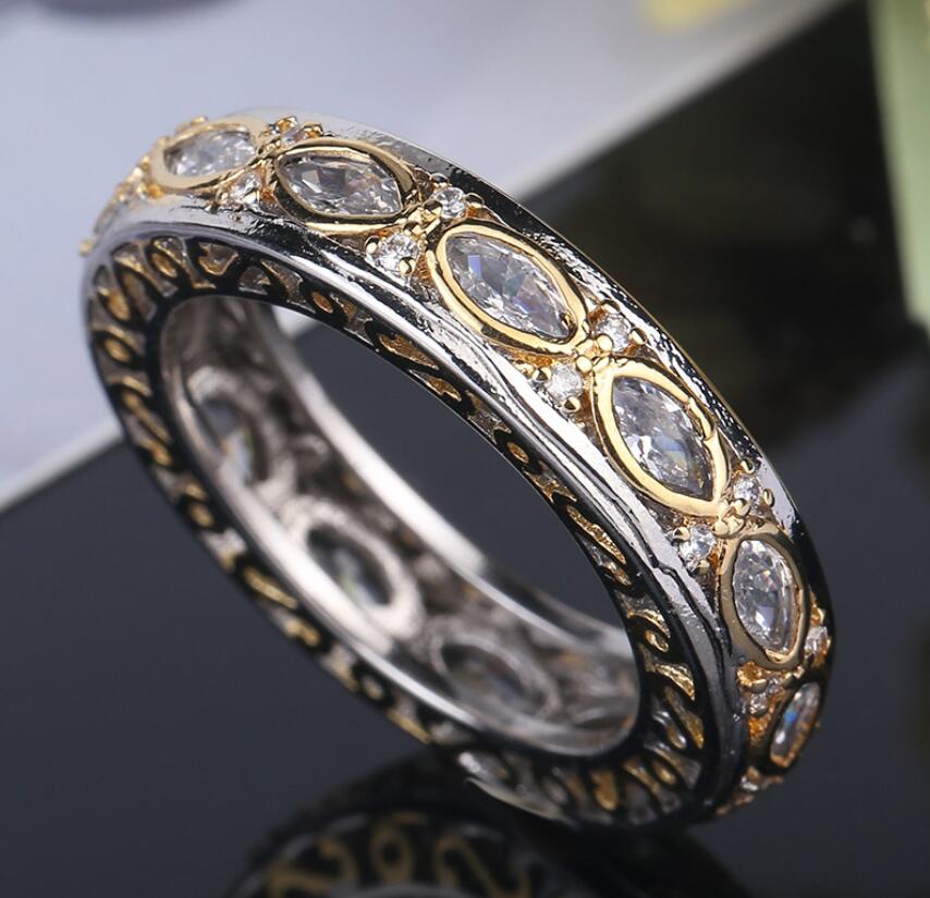 Size5-10Handmade Vintage Jewelry 925 Sterling Silver Horse Eye stripe White Topaz Crystal Women Wedding Engagment Band Ring for Lovers' Gift