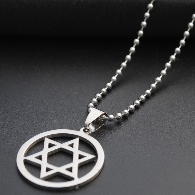 1pcs Stainless Steel Hexagon Six-pointed Star Magic Symbol Necklace Israel Emblem Necklace Geometric Round Overlapping Triangle Necklace