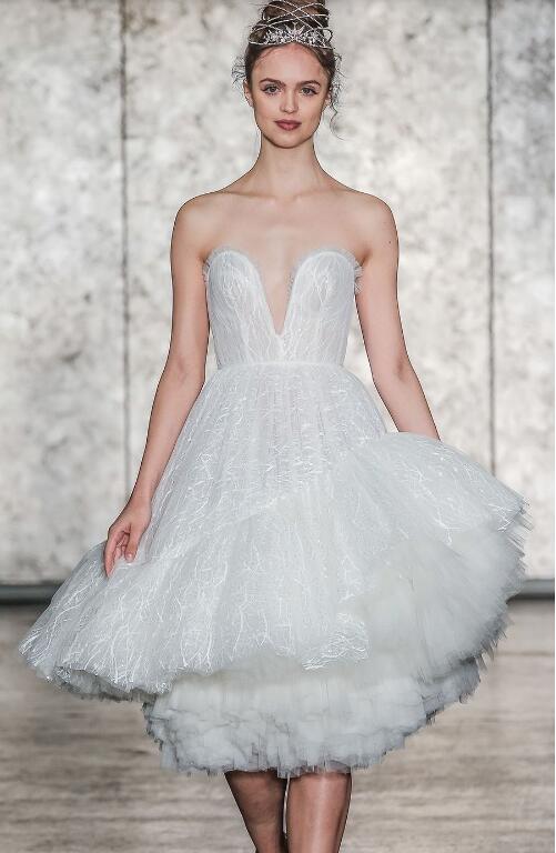 Inbal Dror 2018 Wedding Dress Fancy Sweetheart Lace Tiered Tulle Knee Length Bridal Gowns Sexy Short Wedding Dresses