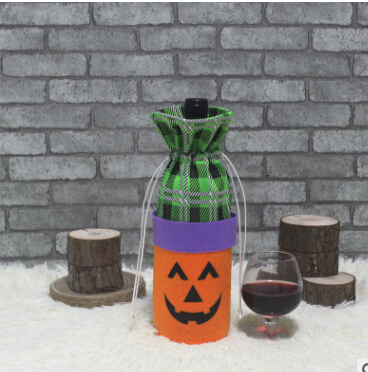Halloween Red Wine Bottle Cloth Bag With Creative Cartoon Pumpkin Witch Black Cat Decoration Bottle Bags With Drawstring Closure