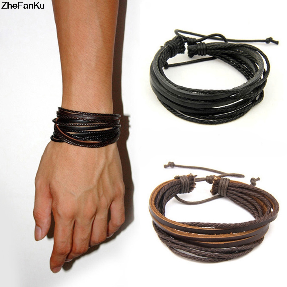 2017 Hot Sale Mens Bracelet Woven Leather Bracelet Hand Made Leather Rope Bracelets & Bangles With Braided Rope For Women/Men
