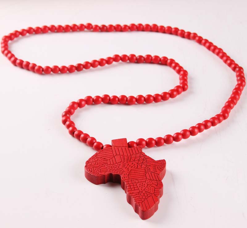 Fashion Wood Made Stylish Africa Map Pendant Hip Hop Beads Long Chain Men Wooden Pendants Necklaces Jewelry Gift S1003