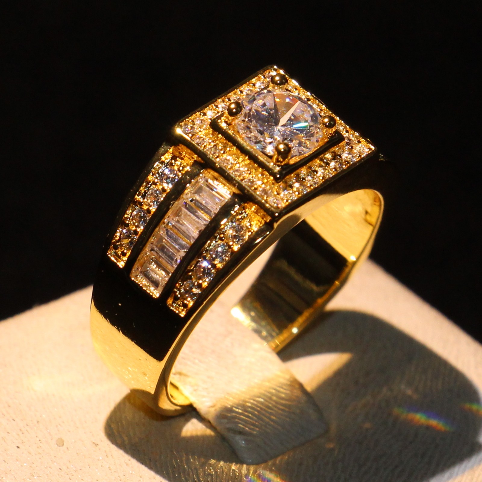 Stunning Original Handmade Luxury Jewelry 10KT Yellow Gold Filled Round White Topaz CZ Diamond Gemstones Men Wedding Band Ring For Lovers